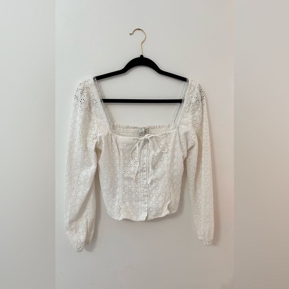 White Eyelet Long Sleeve Top